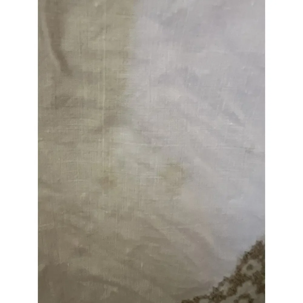 Vintage White Embroidered Cross Stitch 100% Linen Tablecloth 76x64 - Read Flawed
